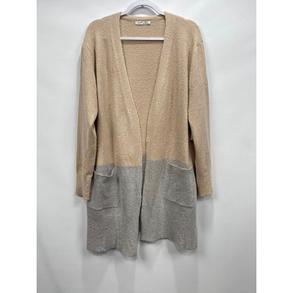DEX Two Tone Beige Gray Open‎ Front Pocket Cardigan
